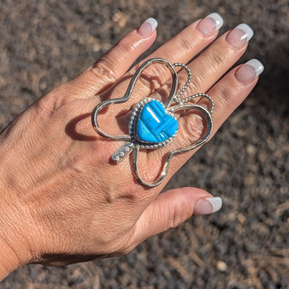 Navajo Silver and Turquoise ring Authentic‎ Native American Jewelry sz 9 Adj ***